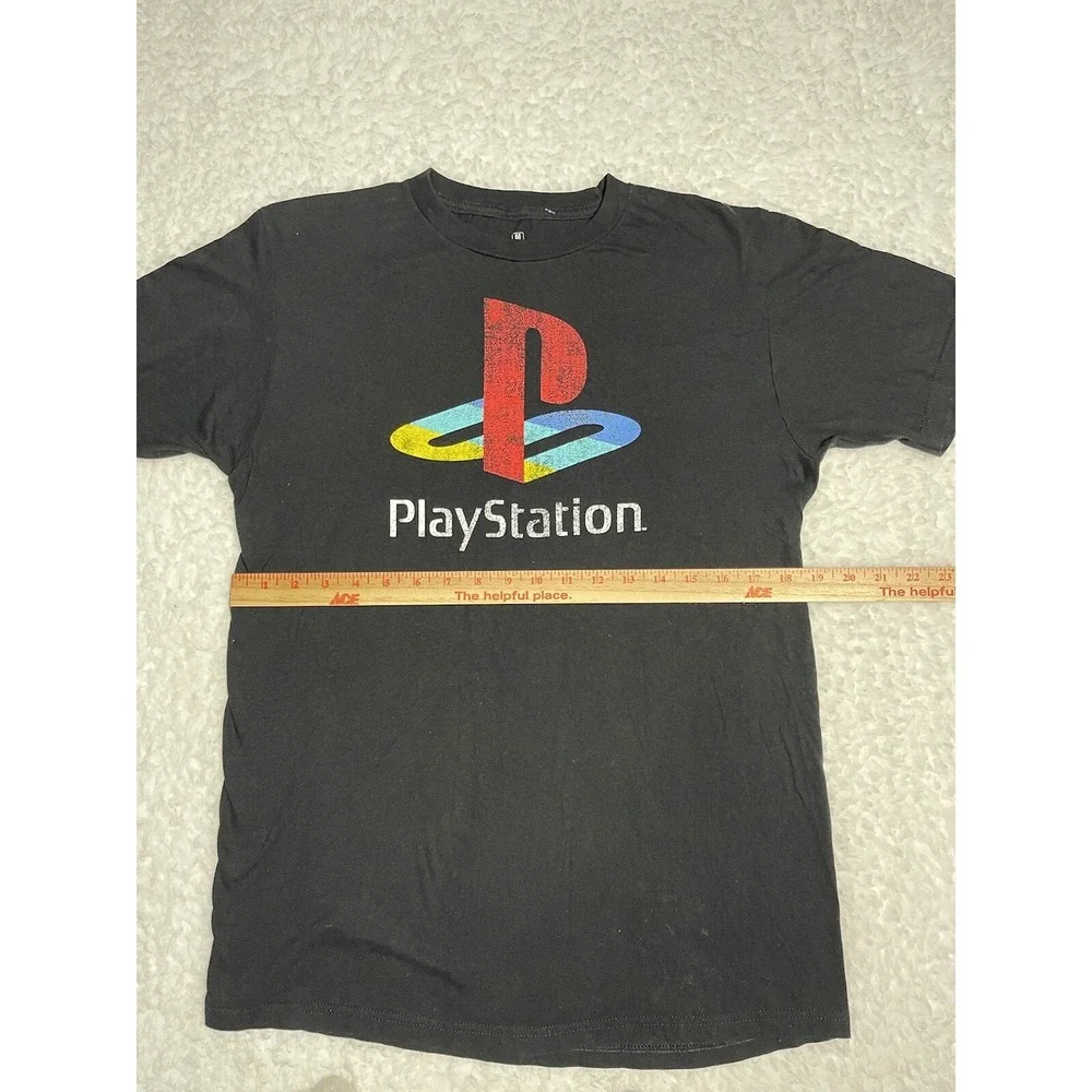 PlayStation Shirt Men's Medium Black Y2K Logo Gamer Graphic Tee‎ Nostalgia Disc